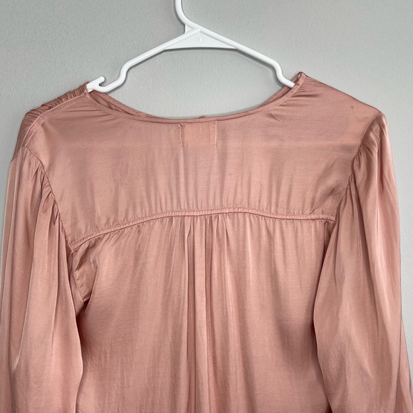 Nation LTD Pink Tie Neck Sateen Long Sleeve Blouse Balloon Sleeve Small Satin - Picture 6 of 14